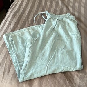 Light Aqua Drawstring Linen Pants